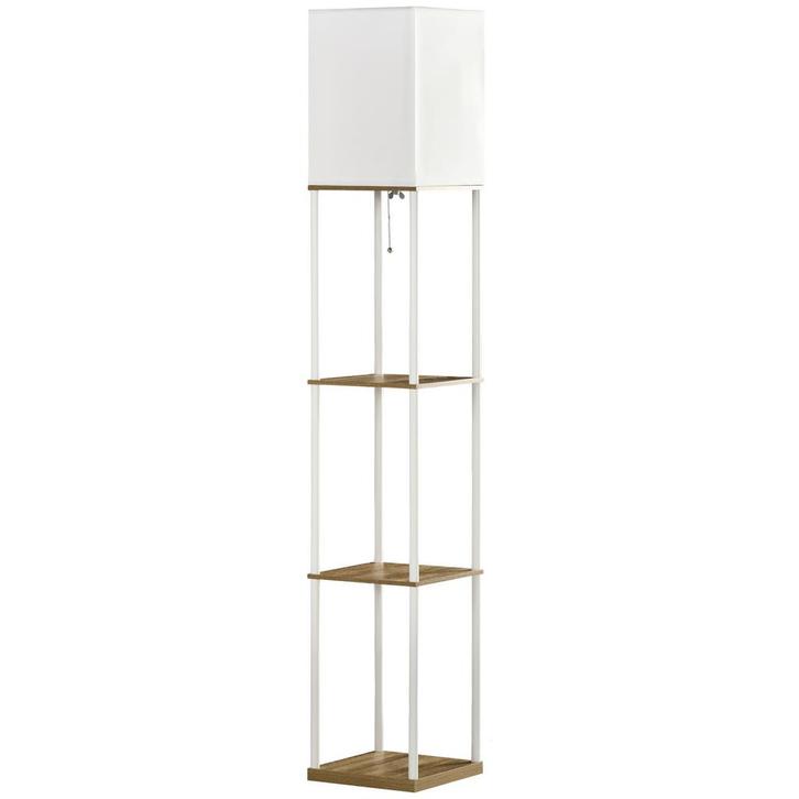 Lamp - Staande - Metalen frame - Stoffen kap - Wit/bruin, Huis en Inrichting, Lampen | Vloerlampen, Nieuw, Stof, Ophalen of Verzenden