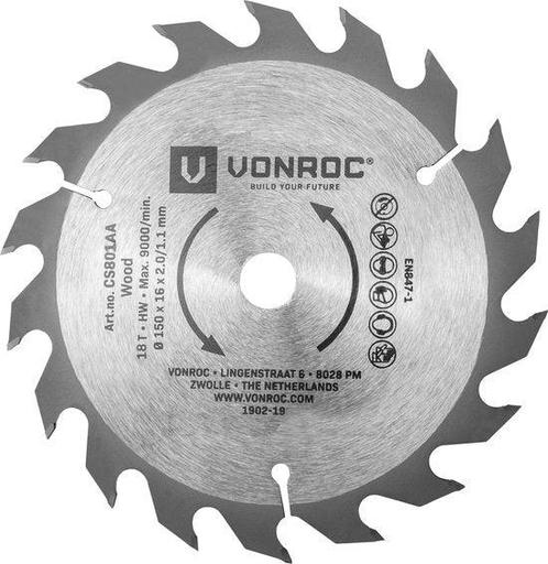 VONROC Cirkelzaagblad – Ø150MM – 18 tanden – geschikt voor, Doe-het-zelf en Bouw, Gereedschap | Zaagmachines, Ophalen of Verzenden