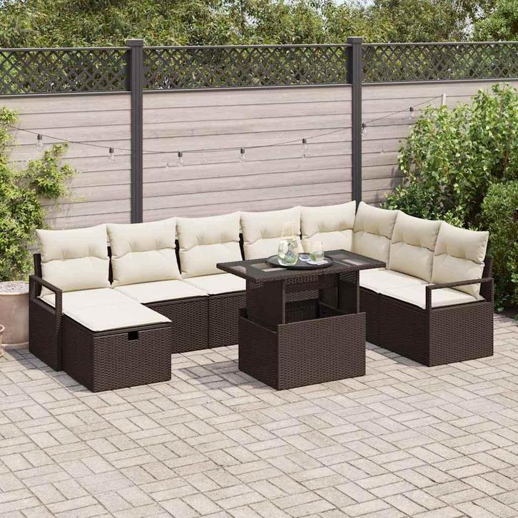vidaXL Tuinbank Set met kussen met opslag 9 pcs Bruin Poly, Tuin en Terras, Tuinsets en Loungesets, Nieuw, Verzenden