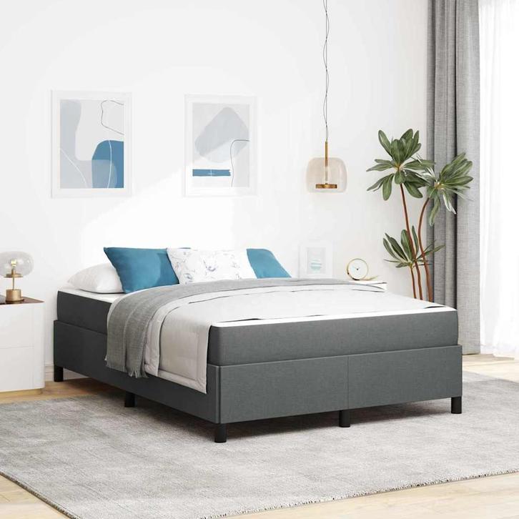 vidaXL Boxspring bed Donkergrijs en Zwart 140 x 200 cm, Huis en Inrichting, Slaapkamer | Bedden, Nieuw, Verzenden