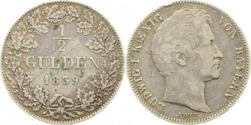 0,5 Gulden 1839 Ludwig Bayern sehr schoen kleiner Randfeh..., Timbres & Monnaies, Monnaies | Europe | Monnaies non-euro, Envoi