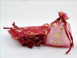 Giftbag organza bord. donkerrood hart 7*9cm., Hobby & Loisirs créatifs, Bricolage