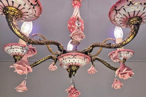 Kroonluchter - Italiaanse Lamp met Porselein Bloemen /, Antiek en Kunst, Kunst | Designobjecten