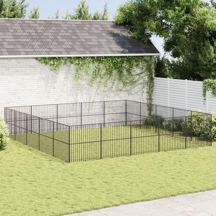 vidaXL Hondenkennel 20 panelen gepoedercoat staal zwart, Dieren en Toebehoren, Hondenhokken, Nieuw, Verzenden