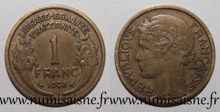France Frankreich Km 885 1 Franc 1935 Typ Morlon Bronze A..., Postzegels en Munten, Munten | Europa | Niet-Euromunten, België