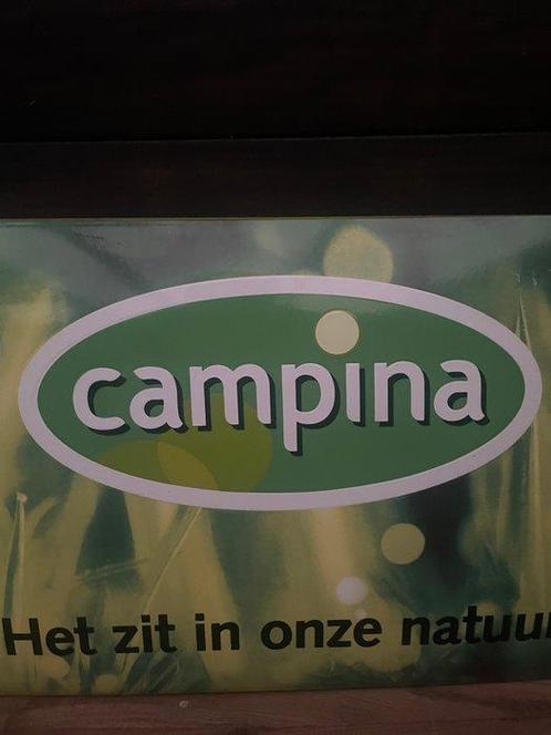 Vintage Emaille Bord - Campina - Het zit in onze natuur -, Antiek en Kunst, Antiek | Wandborden en Tegels