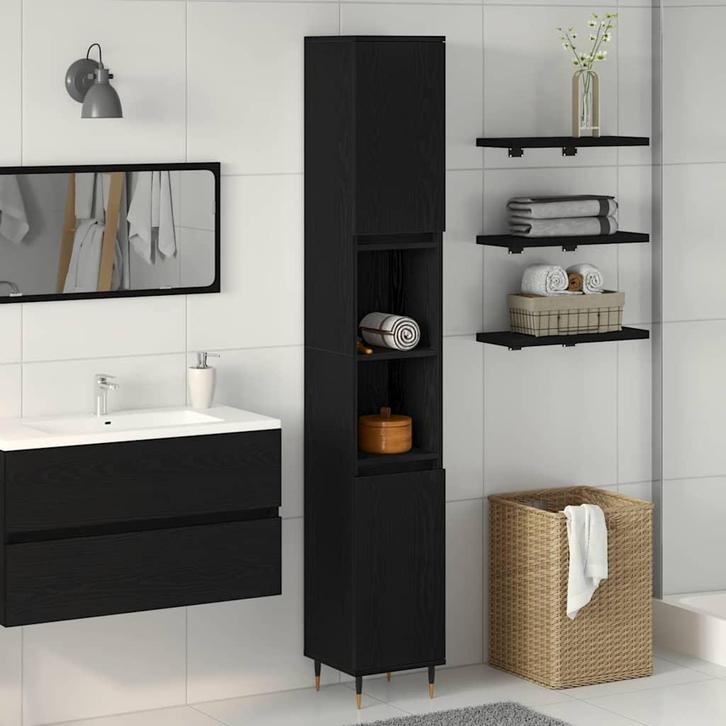 vidaXL Badkamerkast Zwart Eiken 30 x 30 x 190 cm Bewerkt, Huis en Inrichting, Tafels | Kaptafels, Nieuw, Verzenden