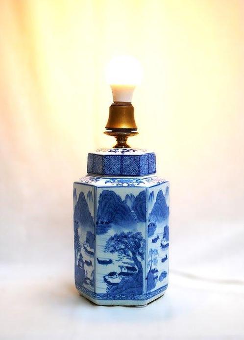 Lamp - Messing, Porselein - kobaltblauw handgeschilderd, Antiek en Kunst, Kunst | Designobjecten