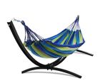 Hangmatframe zwart + blauw groene hangmat - 220x160cm - m..., Jardin & Terrasse, Hamacs, Ophalen of Verzenden