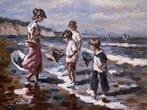 Francis Cristaux (1950) - Enfants au bord de Mer - Jeux de, Antiquités & Art