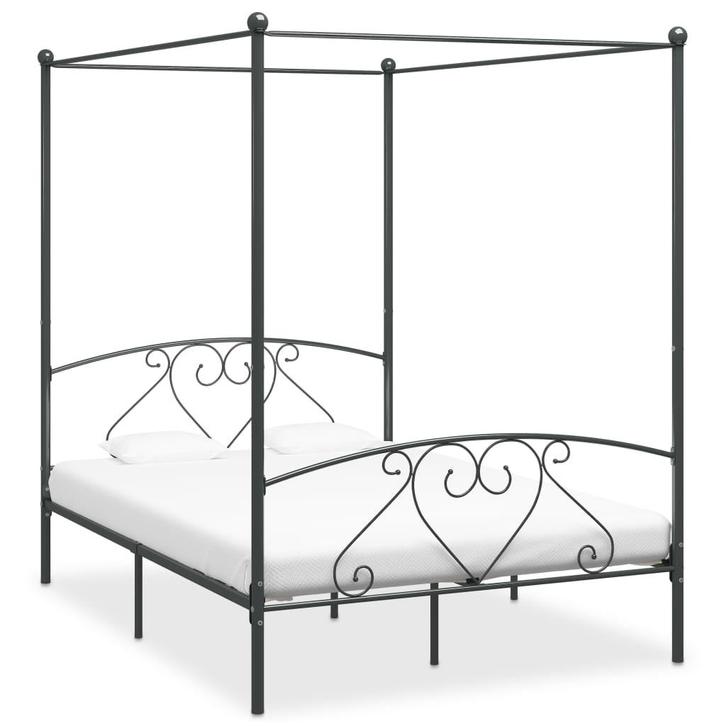 vidaXL Hemelbedframe metaal grijs 160x200 cm, Huis en Inrichting, Slaapkamer | Bedden, Nieuw, Verzenden