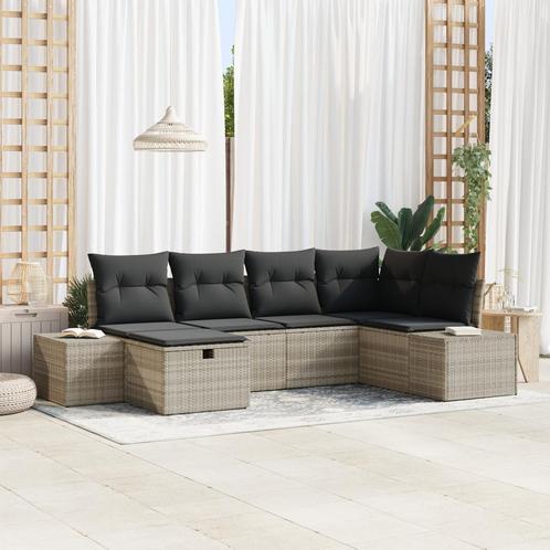 vidaXL 6-delige tuinset met kussens - Lichtgrijs Poly Rattan, Tuin en Terras, Tuinsets en Loungesets, Nieuw, Verzenden