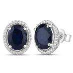 Oorbellen - 14 karaat Witgoud - 5.95ct. tw. Saffier -, Handtassen en Accessoires, Oorbellen, Nieuw