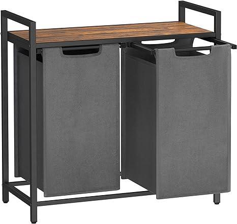 waszakken-vintage-bruin-grijs-wasmand-2-vakken-oxford-stof, Huis en Inrichting, Badkamer | Badtextiel en Accessoires, Bruin, Nieuw
