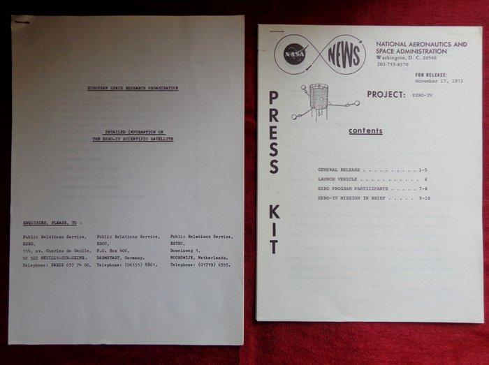 NASA, 1972, Rapport du projet ESRO-IV, accompagné dun, Antiek en Kunst, Antiek | Wandborden en Tegels