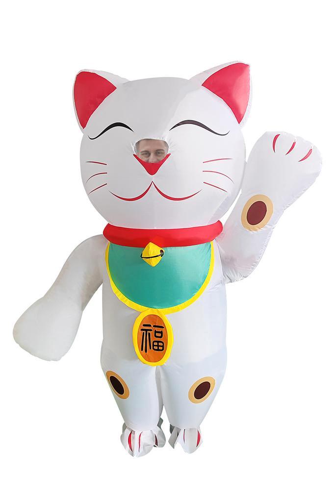 KIMU® Opblaas Kostuum Gelukskat Wit Maneki Neko Dames Heren, Kleding | Heren, Carnavalskleding en Feestkleding, Nieuw, Ophalen of Verzenden