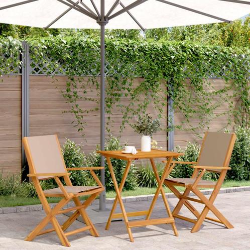vidaXL 3-delige Bistroset stof en massief hout taupe, Tuin en Terras, Tuinsets en Loungesets, Nieuw, Verzenden