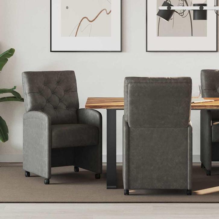 vidaXL Eetkamerstoelen met wielen 2 pcs Zwart 58 x 67 x 97, Huis en Inrichting, Stoelen, Nieuw, Verzenden