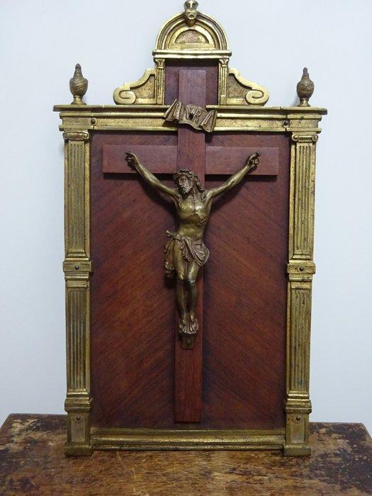 Antiek Crucifix - Hout, Brons, Verguld - 1850-1900 -, Antiquités & Art, Art | Art non-occidental