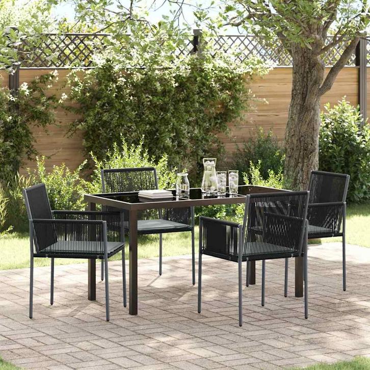 vidaXL Tuin Eettafel Set 5 pcs Zwart PE Riet, Tuin en Terras, Tuinsets en Loungesets, Nieuw, Verzenden