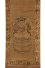 Kakejiku  (hanging scroll) - Moerbeibastpapier, Zijde -