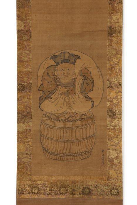 Kakejiku  (hanging scroll) - Moerbeibastpapier, Zijde -, Antiquités & Art, Antiquités | Autres Antiquités