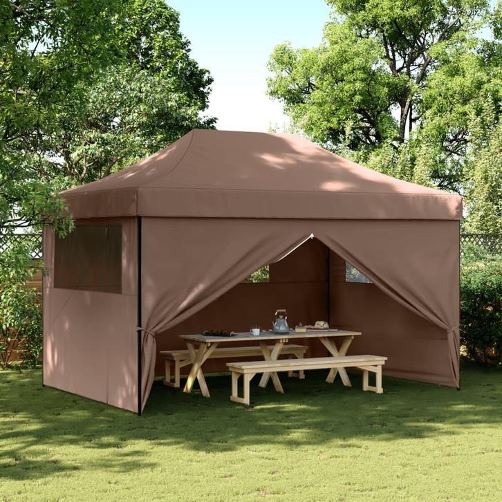 vidaXL Partytent inklapbaar pop-up met 4 zijwanden bruin, Tuin en Terras, Partytenten, Nieuw, Verzenden