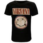 Nirvana Distressed Logo Smiley T-Shirt - Officiële, Nieuw