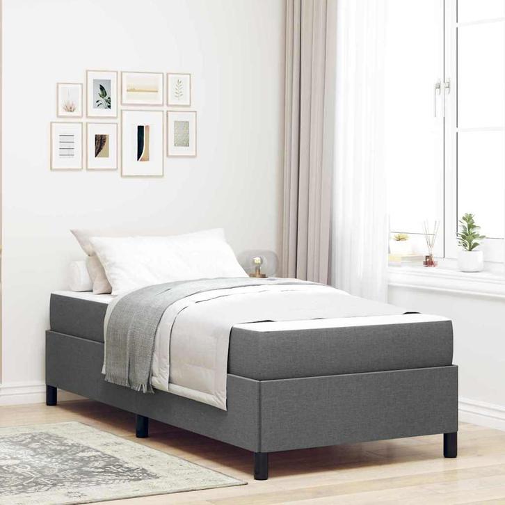 vidaXL Boxspring bed Donkergrijs 100 x 200 cm Stof, Huis en Inrichting, Slaapkamer | Bedden, Nieuw, Verzenden
