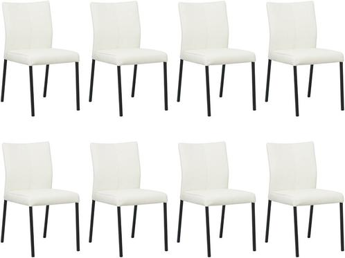 Set van 8 Gebroken witte leren moderne eetkamerstoelen -, Huis en Inrichting, Stoelen, Overige kleuren, Vijf, Zes of meer stoelen