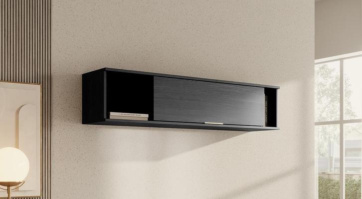 Meubella | Wandkast opbergkast zwart eiken goud 135cm, Huis en Inrichting, Kasten | Wandmeubels, 25 tot 50 cm, Nieuw, Verzenden