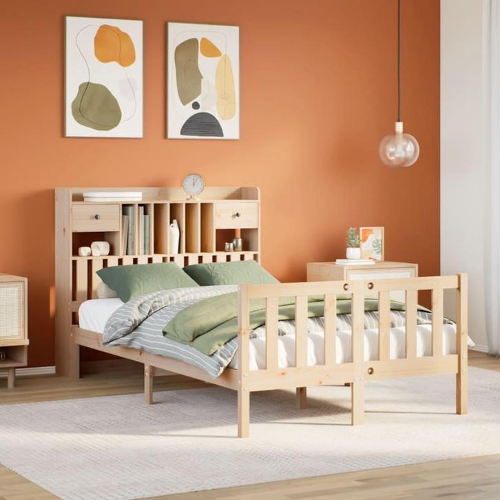 vidaXL Bed met boekenkast zonder matras massief grenenhout, Huis en Inrichting, Slaapkamer | Bedden, Nieuw, Verzenden