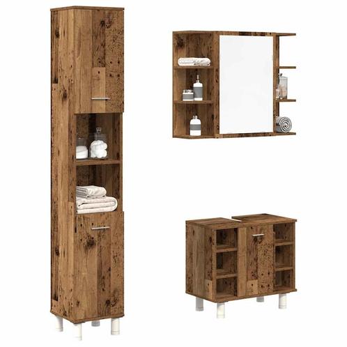 vidaXL 3-delige Badkamermeubelset bewerkt hout oud, Huis en Inrichting, Badkamer | Badkamermeubels, Nieuw, Verzenden