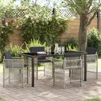 vidaXL 5-delige tuinset met kussens in lichtgrijs poly riet, Tuin en Terras, Tuintafels, Verzenden, Nieuw