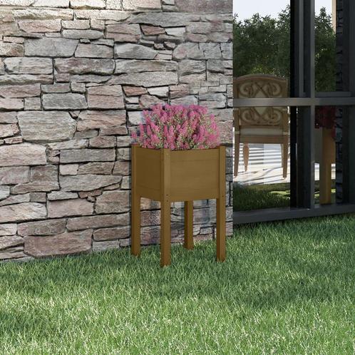 vidaXL Plantenbak 40x40x70 cm massief grenenhout honingbruin, Tuin en Terras, Bloempotten, Nieuw, Verzenden