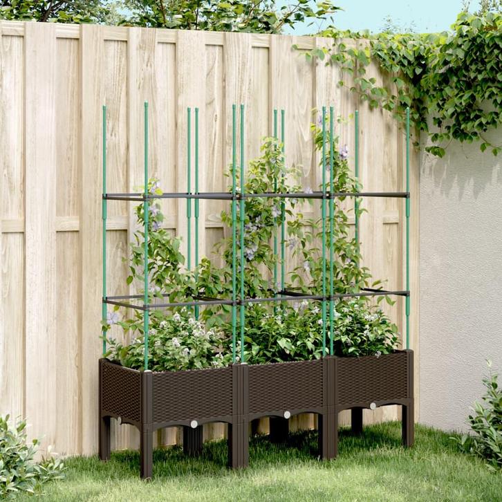 vidaXL Plantenbak met latwerk 120x40x142,5 cm polypropeen, Tuin en Terras, Bloempotten, Nieuw, Verzenden