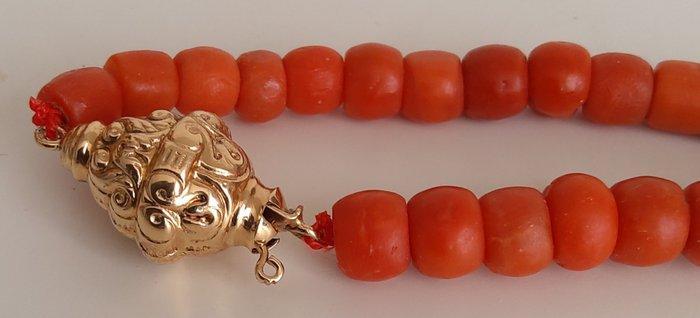 Ketting - 14 karaat Geel goud - mooie dikke koraal, Handtassen en Accessoires, Antieke sieraden