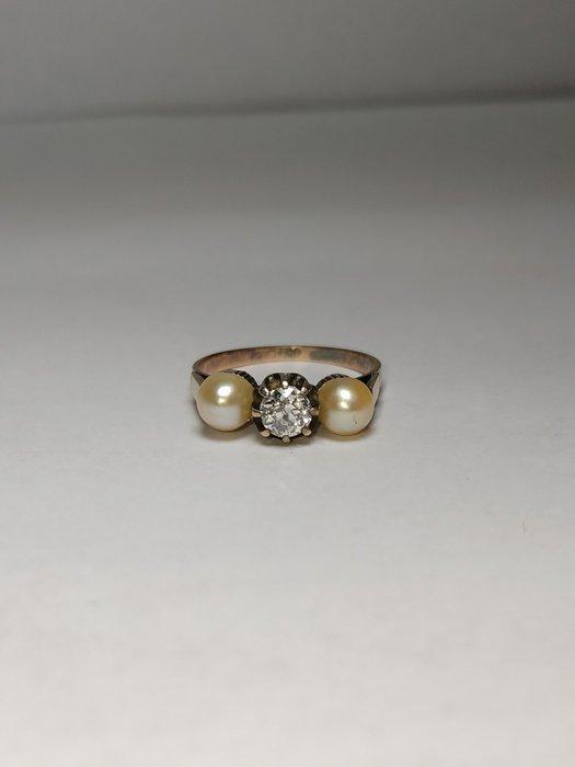 Ring - 9 kt. Geel goud - Parel - Diamante, Bijoux, Sacs & Beauté, Bagues