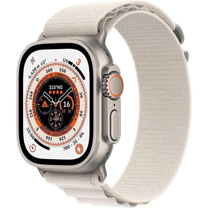 Apple Watch Ultra 49mm LTE Alpine Wit Titanium met GARANT..., Telecommunicatie, Mobiele telefoons | Apple iPhone, Gebruikt, Ophalen of Verzenden