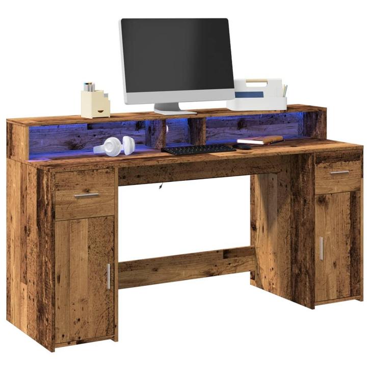 vidaXL Bureau met LED-verlichting 160x55x91 cm bewerkt hout, Huis en Inrichting, Bureaus, Nieuw, Verzenden