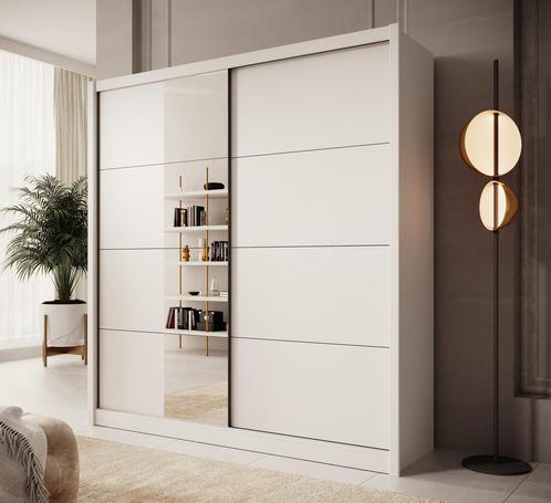 Meubella | Kledingkast 205cm wit Garderobekast Met spiegel, Huis en Inrichting, Kasten | Overige, Nieuw, Verzenden