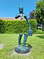 sculptuur, Man met koffer - 80 cm - Brons, Marmer