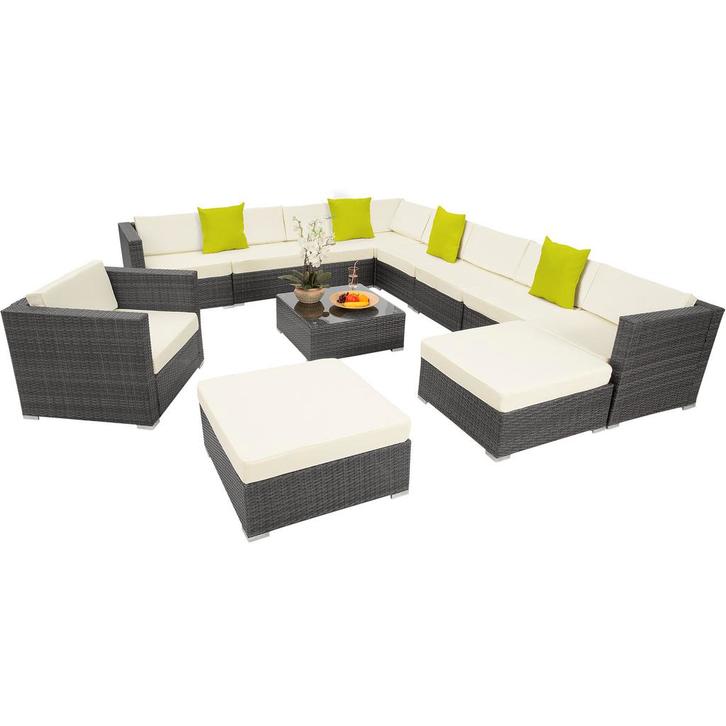 tectake Wicker zitgroep Las Vegas met aluminium frame - grij, Tuin en Terras, Tuinsets en Loungesets, Verzenden