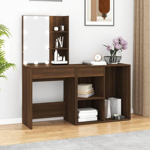 vidaXL Kaptafel met kastjes LED bewerkt hout bruin, Huis en Inrichting, Tafels | Kaptafels, Nieuw, Verzenden