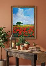 Sekar Rajagopal - Poppy Field Landscape with Tree and Houses