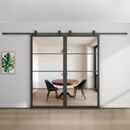 Dubbele stalen schuifdeur - 4 Vlaks - Helder glas *, 75 tot 150 cm, Nieuw, 150 tot 225 cm, Metaal