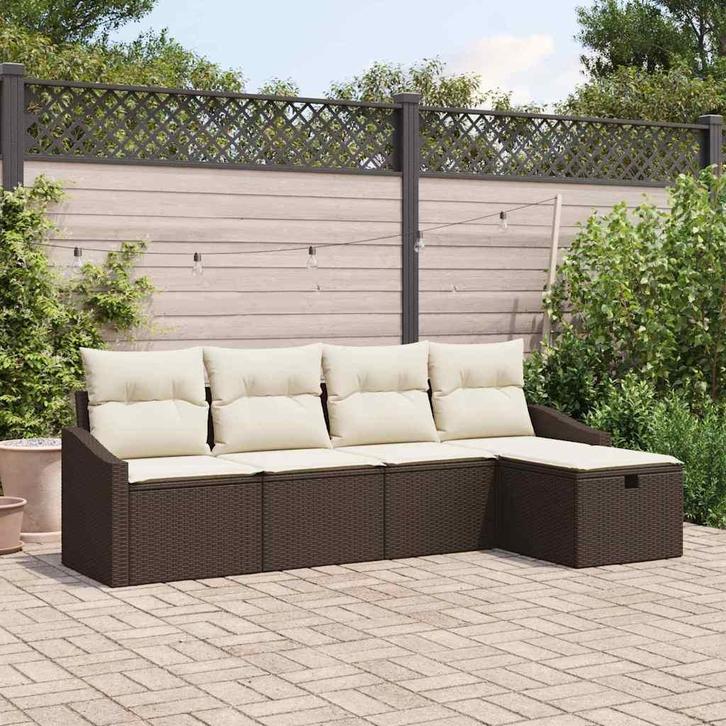 vidaXL Bankstel met kussen 5 pcs poly rattan, Tuin en Terras, Tuinsets en Loungesets, Nieuw, Verzenden