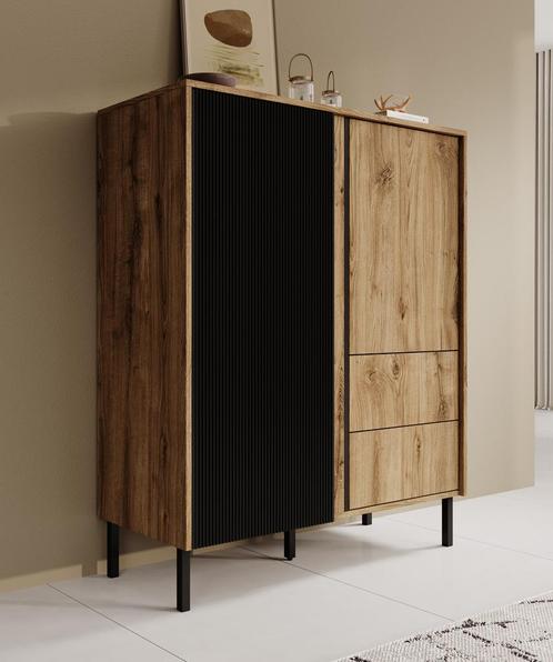 Meubella | Dressoir eiken 100cm | Kast met 2 deuren 2 lades, Huis en Inrichting, Kasten | Dressoirs, 25 tot 50 cm, Nieuw, 100 tot 150 cm