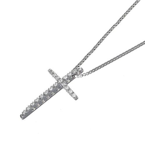 Collier avec pendentif - 18 carats Or blanc - 0.21ct. tw., Handtassen en Accessoires, Antieke sieraden