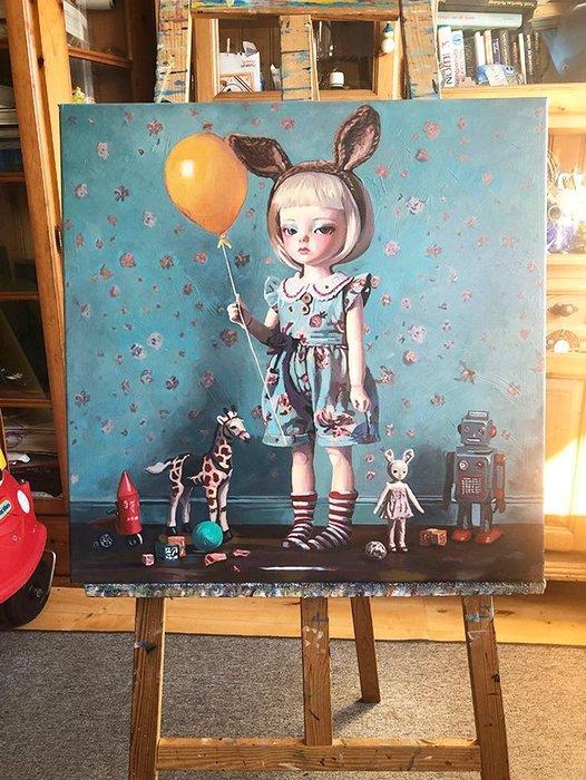 Bondero - Girl with a yellow balloon, Antiek en Kunst, Kunst | Schilderijen | Modern